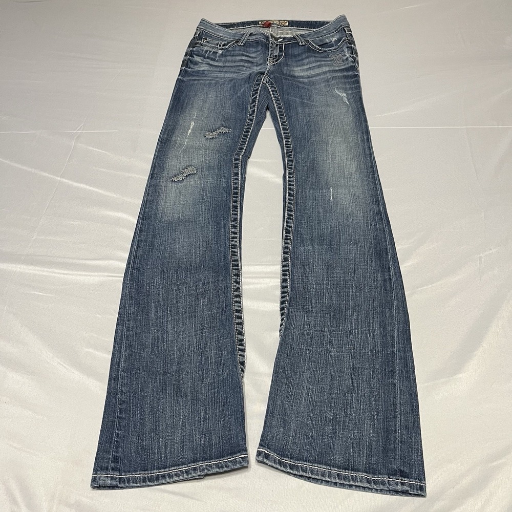 BKE Stella Low Rise Bootcut Jeans Fits Size 28x33 Blue Stretch Denim Western